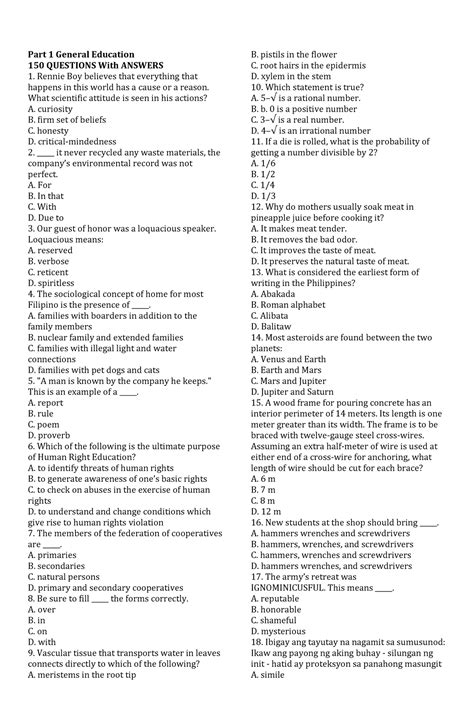 GENERAL EDUCATION (GEN ED) : LET EXAM REVIEWER 2024.